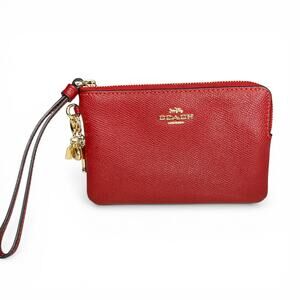 Coach Red Crossgrain Leather Corner Zip Wristlet with Charms - EUC in 1941 red